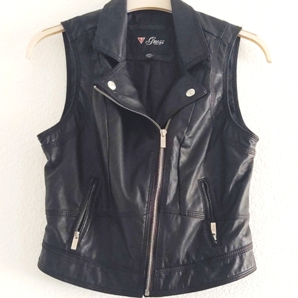 Guess Faux Fur Moto Vest Black Medium